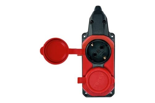 Колодка удлинителя 2-м с заземл. 16А IP44 каучук красн. TOKOV TKE-C13-KK2-Z